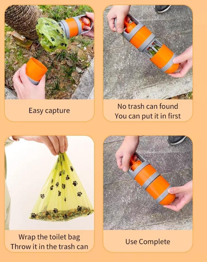 Recogedor de Desechos para Mascotas – Mango Largo y Garras Potentes (Color Naranja)