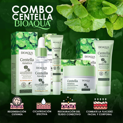 Combo Facial Centella Asiática Bioaqua x5 – Limpieza, Hidratación y Antiarrugas 🌿