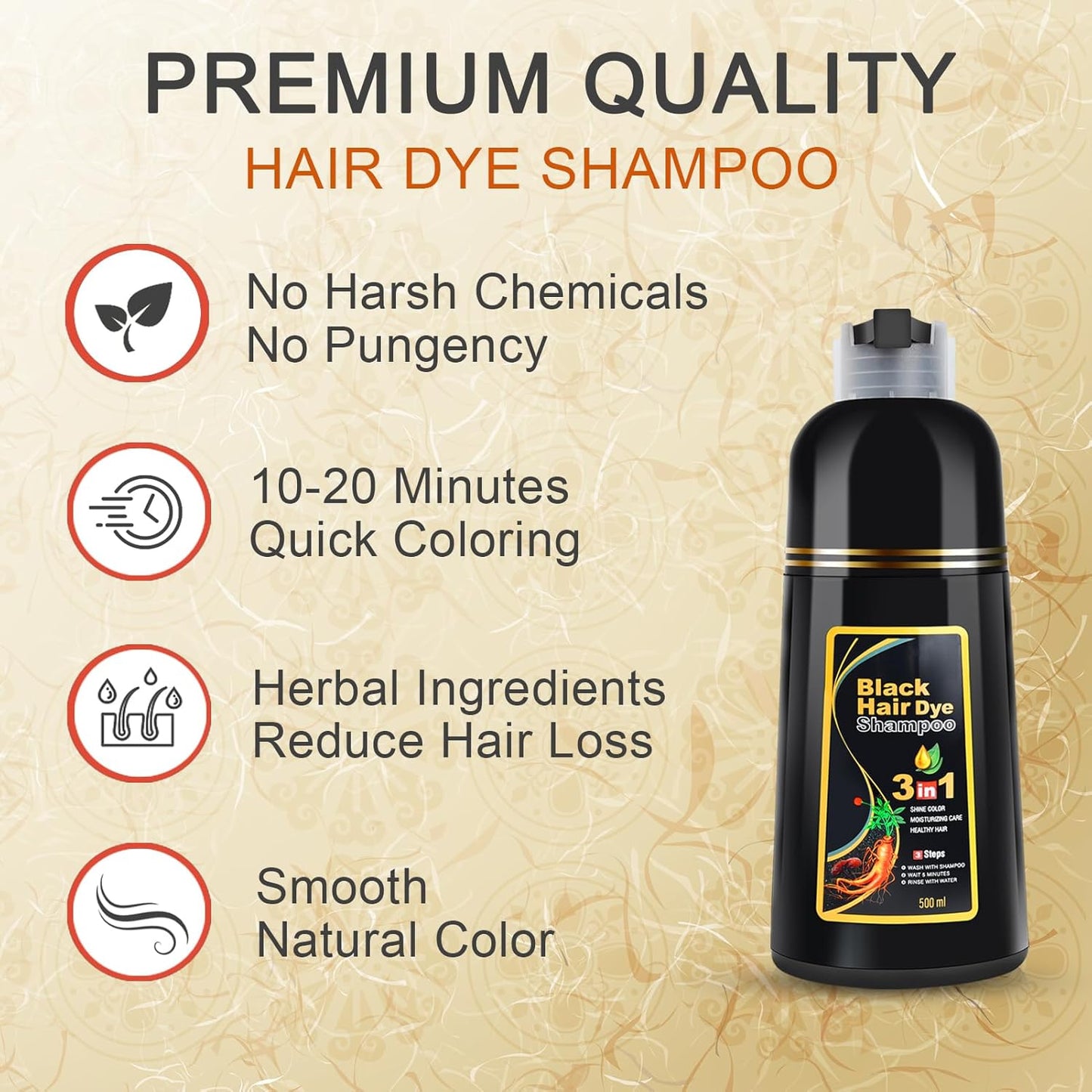 Shampoo Tinte Negro x3 – Cubre Canas al Instante con Henna y Argán 🖤✨