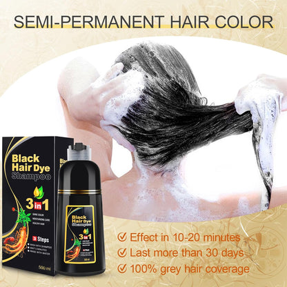 Shampoo Tinte Negro x3 – Cubre Canas al Instante con Henna y Argán 🖤✨
