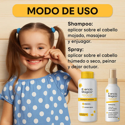Kit Aclarador Natural para Niños – Shampoo + Spray Gold Esencia Kids 🌼✨