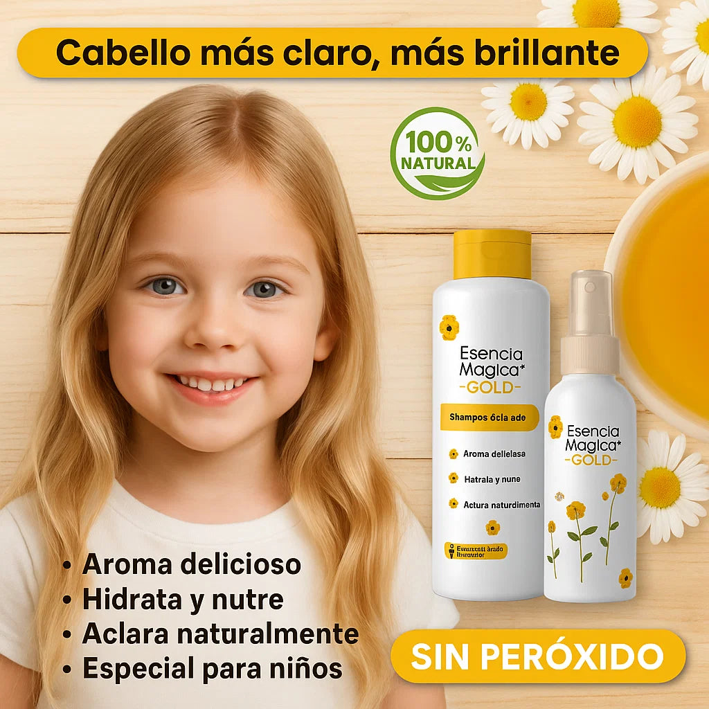 Kit Aclarador Natural para Niños – Shampoo + Spray Gold Esencia Kids 🌼✨