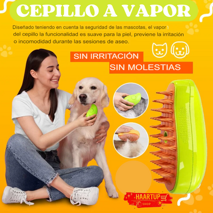 Cepillo a Vapor para Perros y Gatos – Desenreda, Masajea y Cuida el Pelaje
