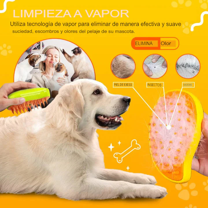 Cepillo a Vapor para Perros y Gatos – Desenreda, Masajea y Cuida el Pelaje